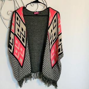 Knit Sweater Poncho Style Cardigan Shawl